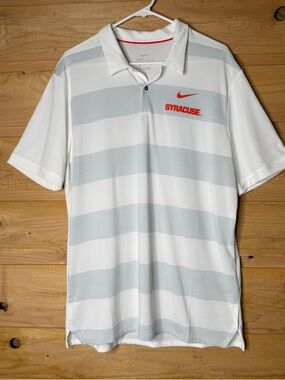 Nike White & Light Gray Syracuse Striped Polo